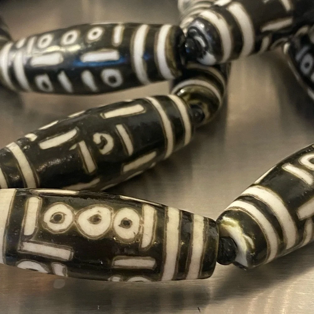Vintage Black & White Tribal Glass Bead Necklace
